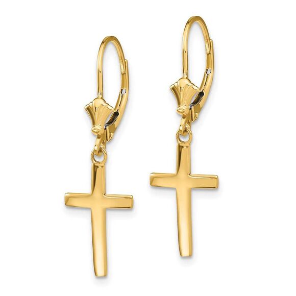 Polished Hollow Cross Lever Back Earrings in 14k Yellow Gold - Picture 2 of 4